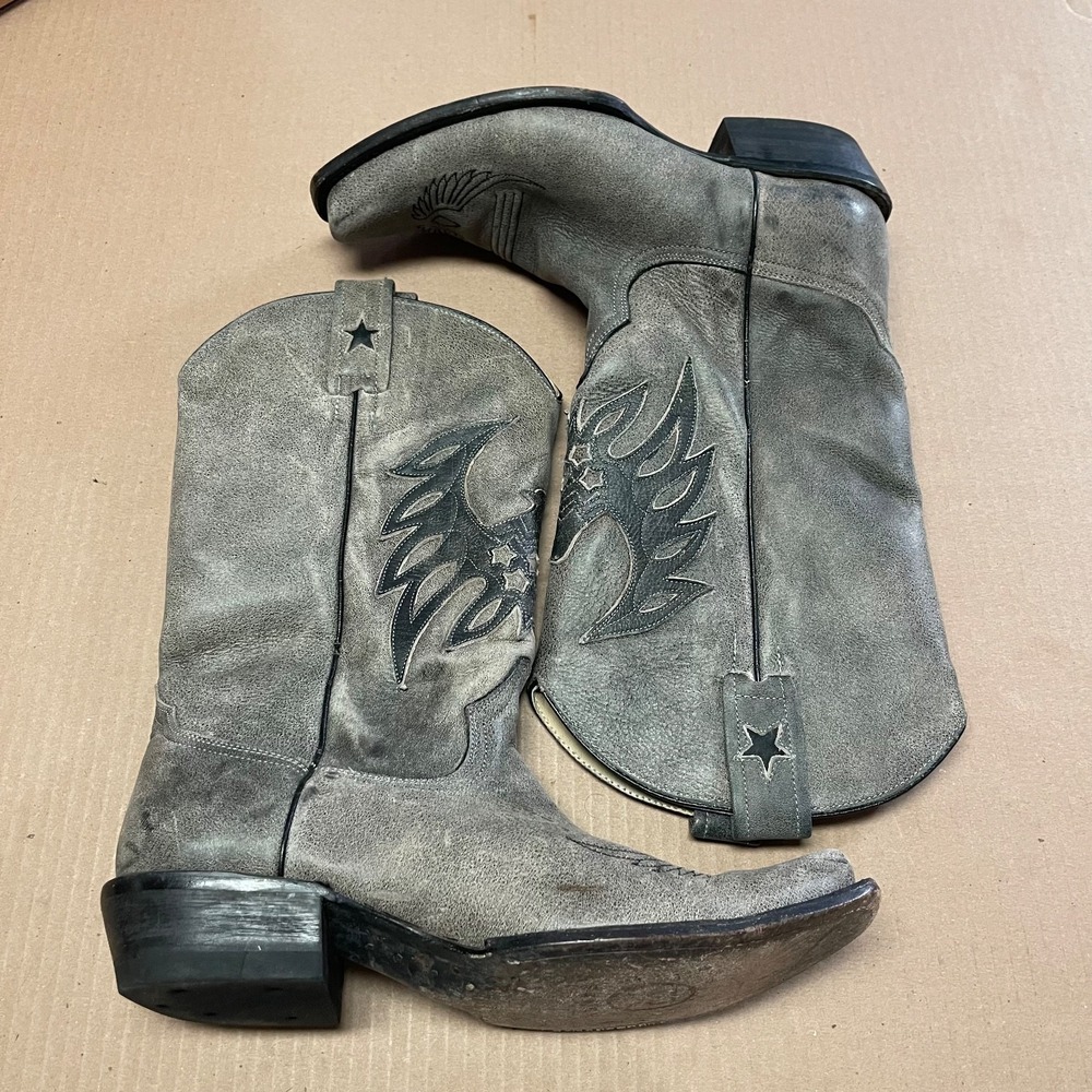 Roper Men's‎ 10 1/2 D Distressed Taupe Boot Leather Embroidered Hand Crafted